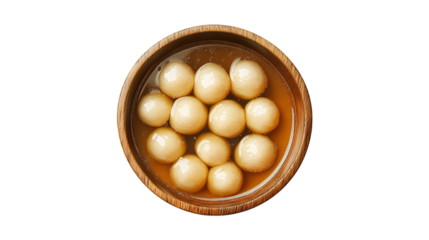Tangyuan sweet rice balls in brown wooden bowl delicious dessert