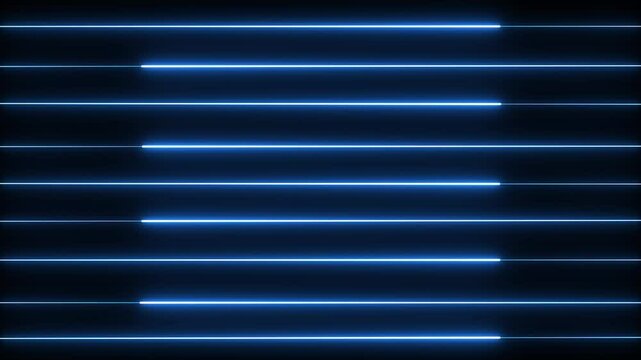Straight neon blue laser line color on black background. Abstract Light neon colorful line animation.