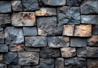 Obraz premium A close-up of a stone wall composed of irregularly-shaped large rocks.