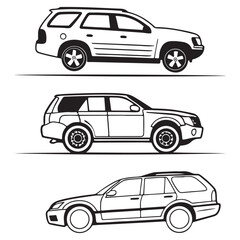 Vehicle elevation and top view vector flat illustration collection ideal for architectural design vector