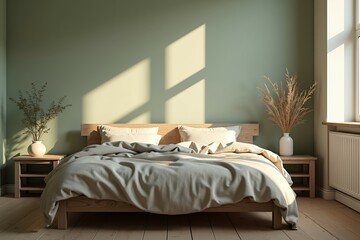 Serene bedroom with minimalist decor and sunlight