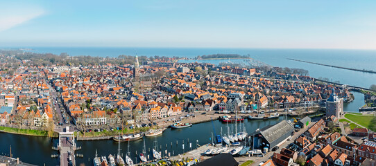 Aerial panorama from the historical city Enkhuizen in the Netherlands