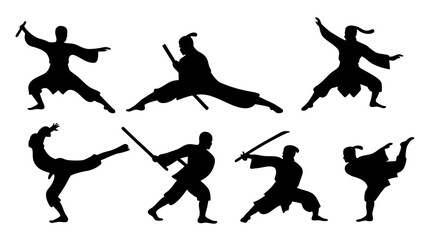 Obraz premium set of kungfu silhouette vector on tranparent background