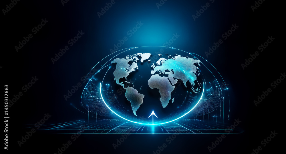 Poster a glowing digital globe, encircled by technological elements, showcases global connectivity and data