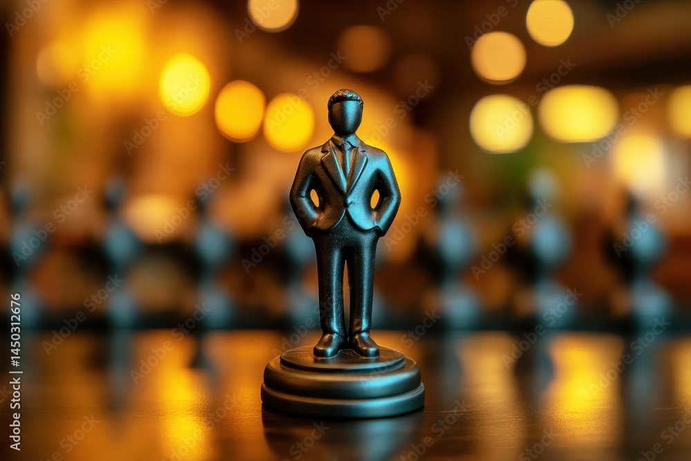 Poster elegant business figure statue in a soft focus background of bokeh lights representing professionali