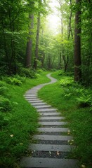 Stone Path Winding Through Green Forest Nature Journey