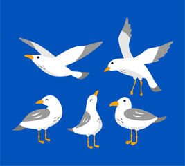 cartoon seagulls vector set