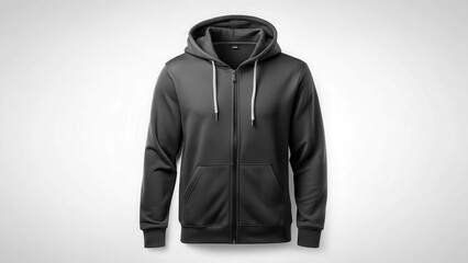 Black hoodie jacket with zip-up pocket and adjustable hood