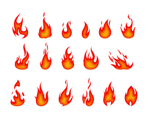 cartoon fire flames set vector collection
