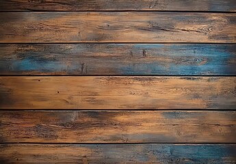 Fototapeta premium Horizontal wooden plank wall with alternating natural and blue-painted sections.