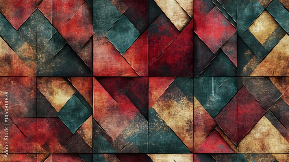 Poster abstract geometric pattern with distressed colors.