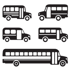 school bus icon outline coloring book page line art vector silhouettes set