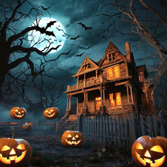 halloween background with pumpkin and bats