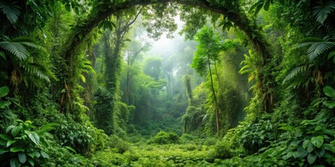 Fototapeta premium Overgrown vegetation surrounds a circular clearing in the jungle