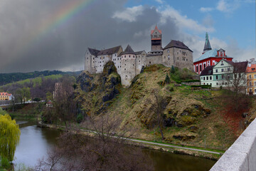 Fototapeta premium View at the 12th-century Gothic castle in Loket, Czech Republic
