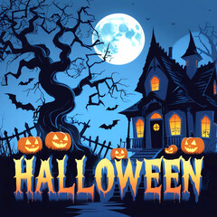 halloween background with pumpkin and bats