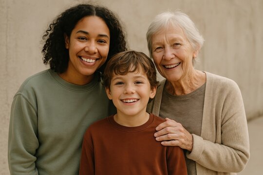 Three generations smiling together
