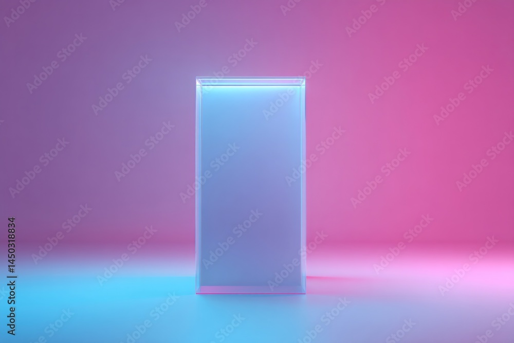 Poster minimalistic empty podium for perfume against vibrant colored background illuminated by studio light