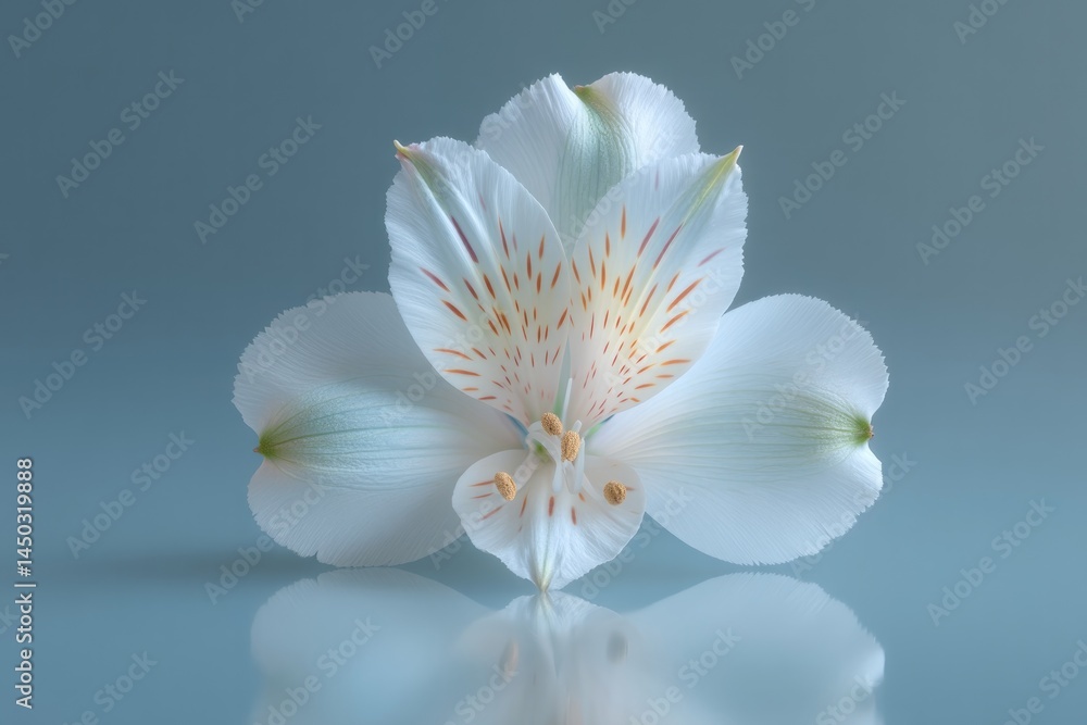 Aufkleber minimalistic image of single white lily reflected in perfectly polished mirror set horizontally