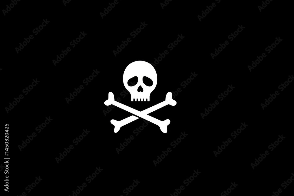 Poster minimalistic jolly roger flag depiction with clean image showing bold skull and crossbones design on