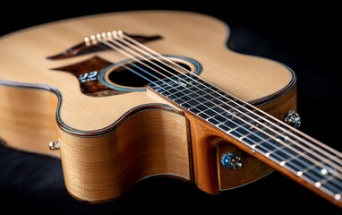 Fototapeta premium Closeup of elegant wood acoustic guitar