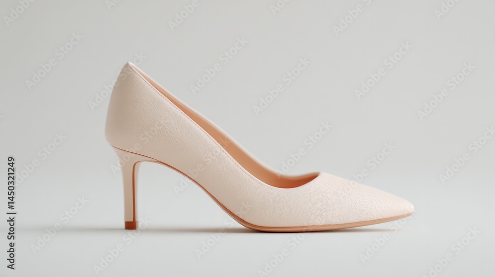 Poster minimalistic photo of single stylish shoe centered on plain neutral background with ample copy space