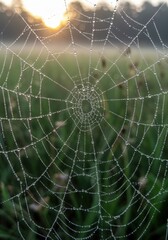 Obraz premium Dew Drops Sparkling on Spider Web Delicate Ecosystem