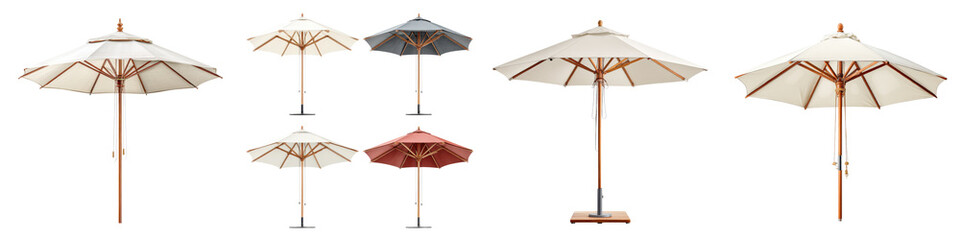 Assortment of stylish patio umbrellas and outdoor furniture