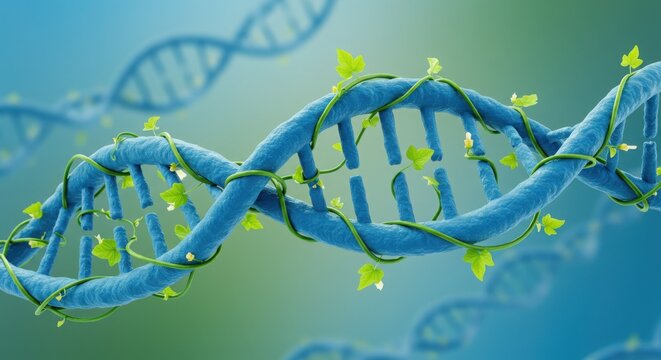 DNA Helix Intertwined with Green Vine Life Nature Connection