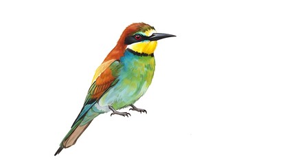 Obraz premium Artistic depiction of vibrant European Bee-eater bird perched against white backdrop