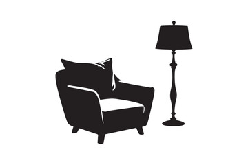 Armchair and Floor Lamp Silhouette Vector Cozy Living Room Furniture Clipart for Home Decor Crafts