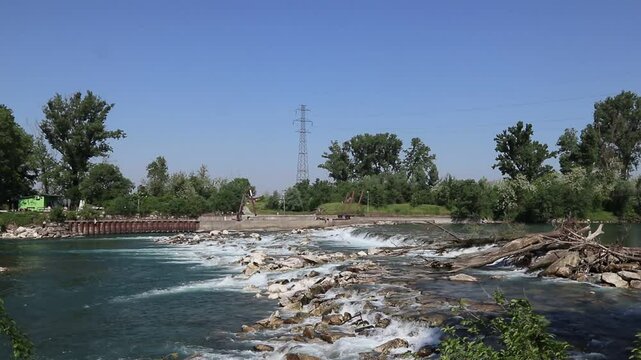 Rapids of the Adda river, near Rivolta D'Adda (Italy)