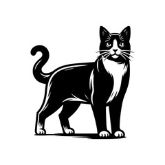 Obraz premium A vector illustration of a black and white cat, isolated against a white background.
