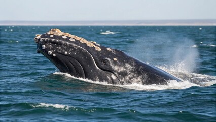 Whales are swimming in the vast ocean.