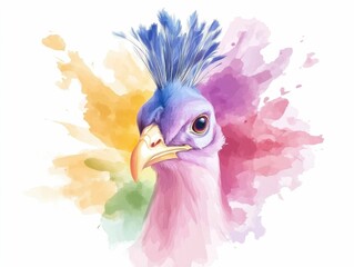 Stunning digital artwork depicting a striking hybrid creature that combines the features of a peacock and a dragon surrounded by bold