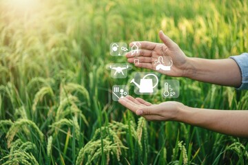 Agricultural technology concepts held aloft in open hands.