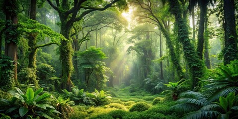 Obraz premium Forest Landscape with Dense Woods and Lush Greenery, woodland, overgrown vegetation, woodland