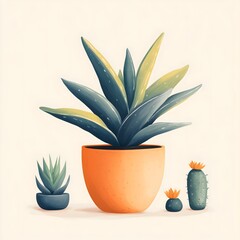 Geometric Aloe Vera with Dotwork Cacti