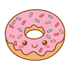 Fototapeta premium photo of a glazed pink donut with colorful sprinkles, detailed realistic illustration