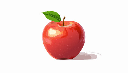 Glossy red apple vector image with soft shadows and leaf detail. Perfect for nutrition, healthy eating, and fruit-related content.