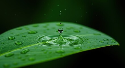Water Droplet on Green Leaf Symbolizing Purity