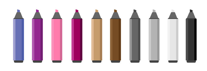 Colorful marker pens set. Highlighter pencil for school or kids