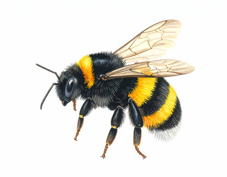 Bumble Bee in Focus: A close-up illustration of a plump bumble bee, its fuzzy black and yellow body rendered with intricate detail, showcasing the beauty and complexity of nature's smallest wonders.