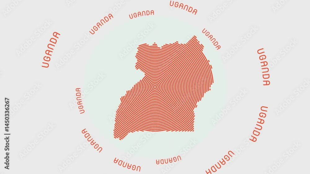Poster uganda shape with dynamic circles visual effect. animation of uganda logo appearing from rotating ri
