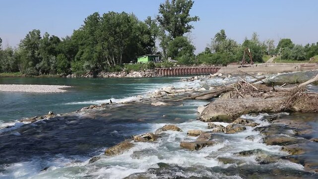 Rapids of the Adda river, near Rivolta D'Adda (Italy)