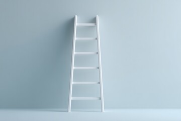 single ladder leading upwards in empty white room symbolizes ambition and career growth
