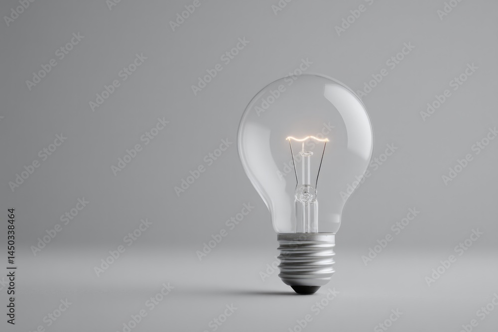 Poster single light bulb illuminates stark minimalistic space symbolizing spark of creative thought with am