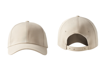 Beige Baseball Cap Display Featuring Front and Back Views for Design Purposes