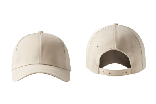 Beige Baseball Cap Display Featuring Front and Back Views for Design Purposes