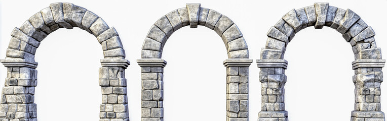Set of medieval stone arches isolated on a white background